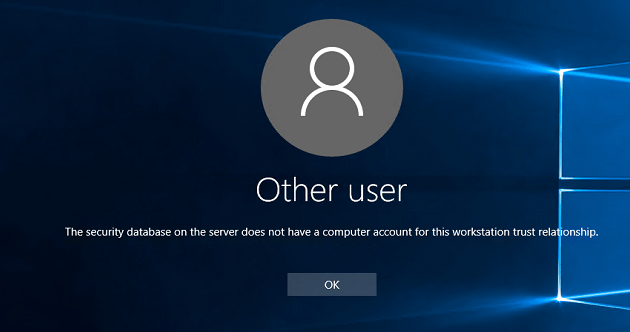 “The security database on the server does not have a computer account for this workstation trust relationship.” hatası