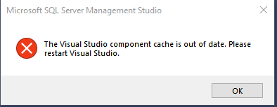 The visual studio component cache is out of date&nbsp;hatası
